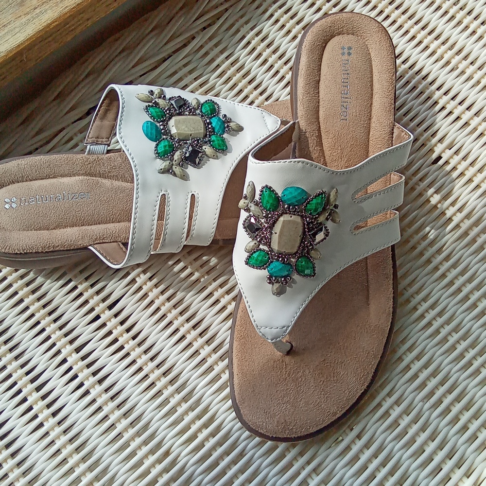 Naturalizer Turquoise Embellishment White Sandals